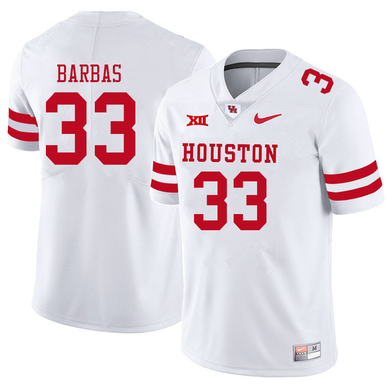 Men #33 Johnsley Barbas Houston Cougars College Big 12 Conference Football Jerseys Sale-White